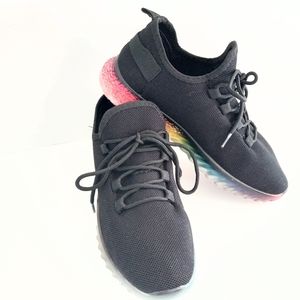 Women's Affinity Black Knit with Rainbow  Sole Sneaker Size 8